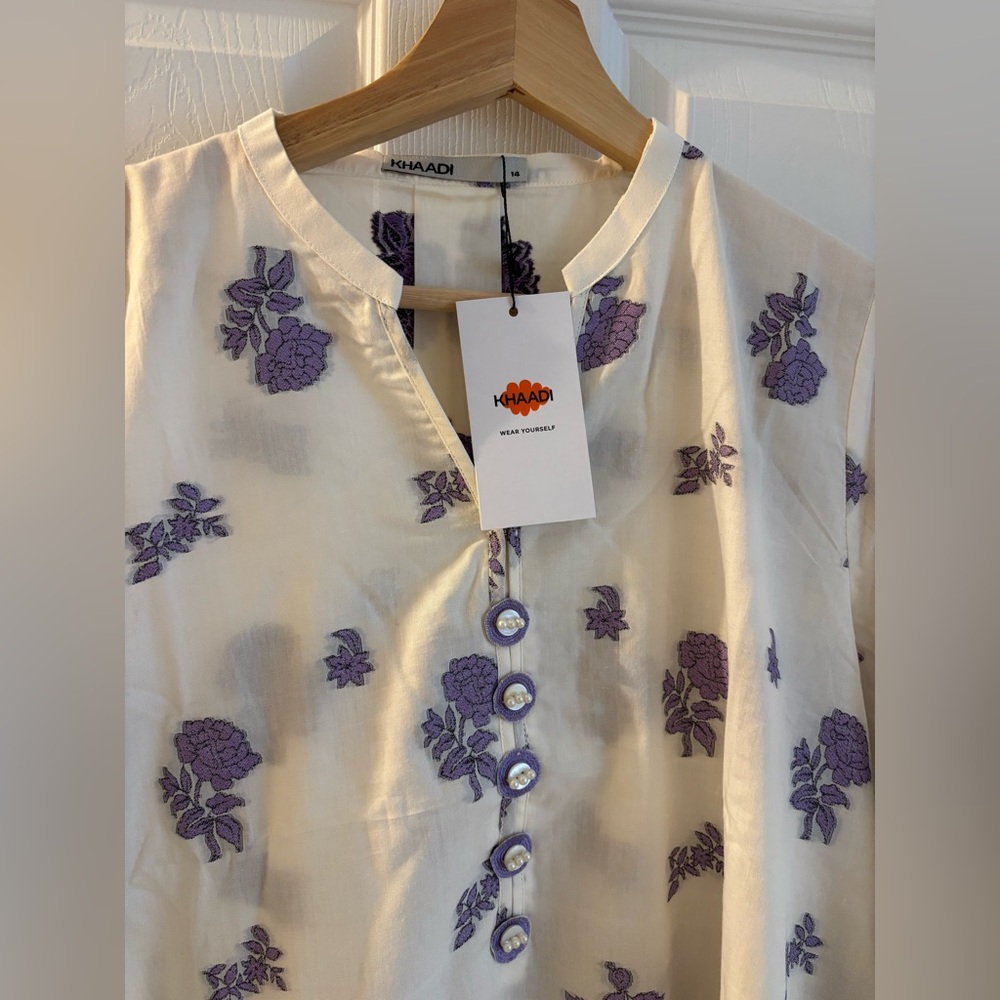 NWT Khaadi Women's White and Purple Embroidered Shirt or Kurta